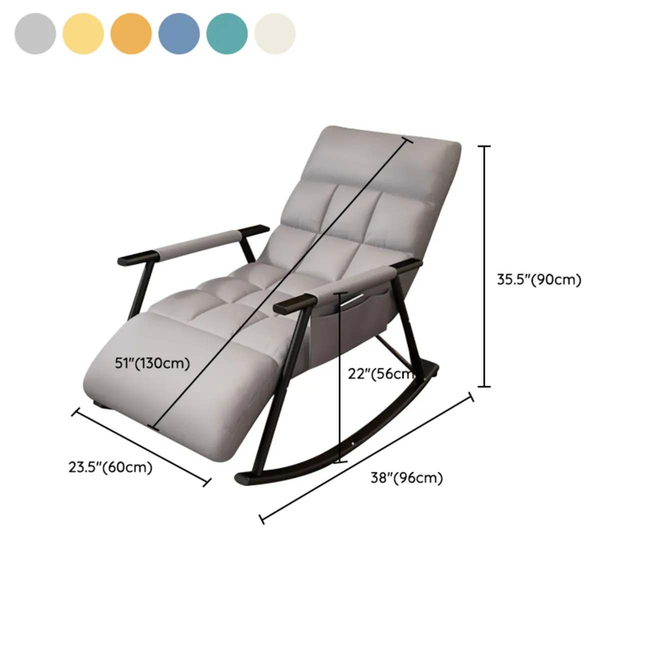 Modern Metal Track Arms Upholstered Rocking Chair  #size