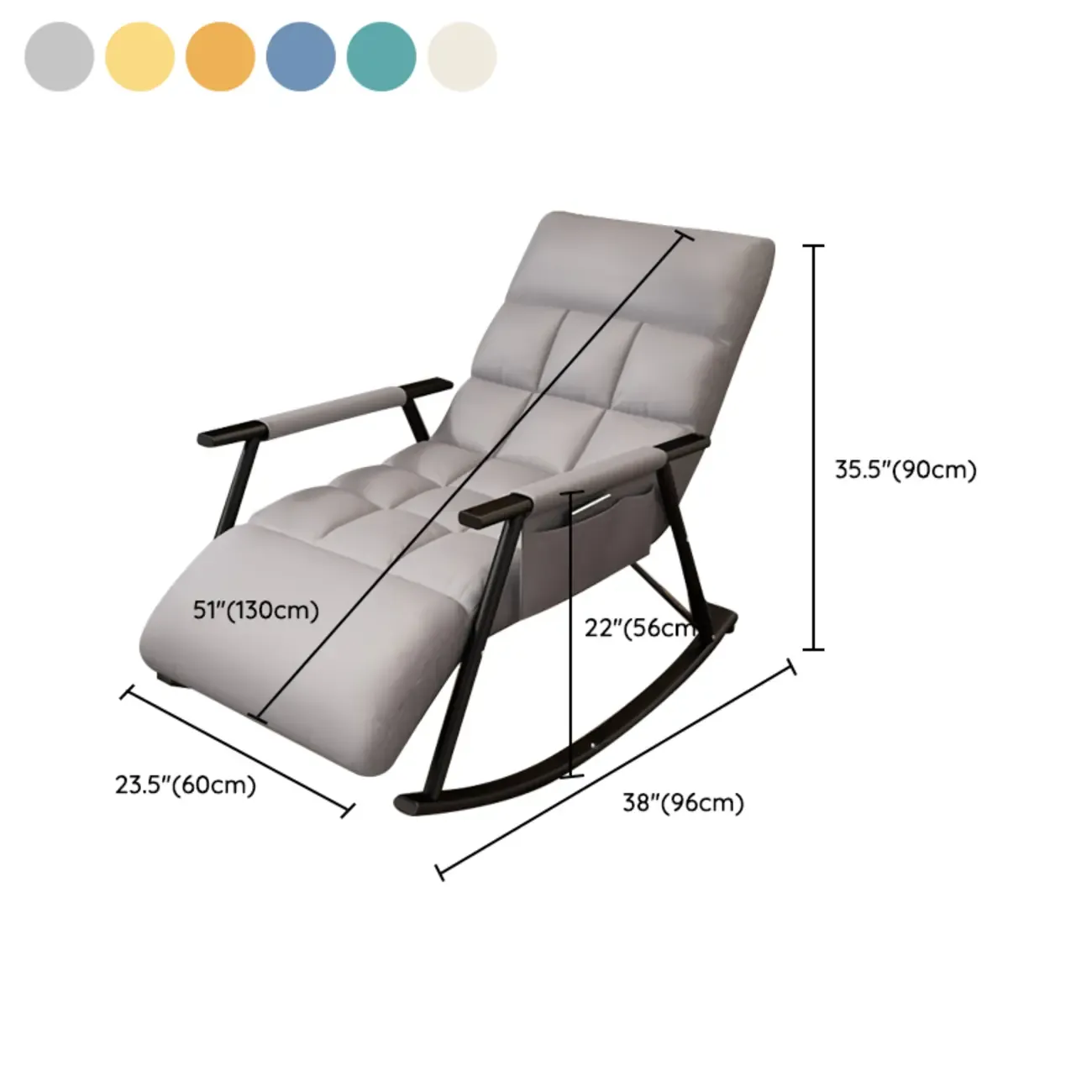 Modern Metal Track Arms Upholstered Rocking Chair  #size