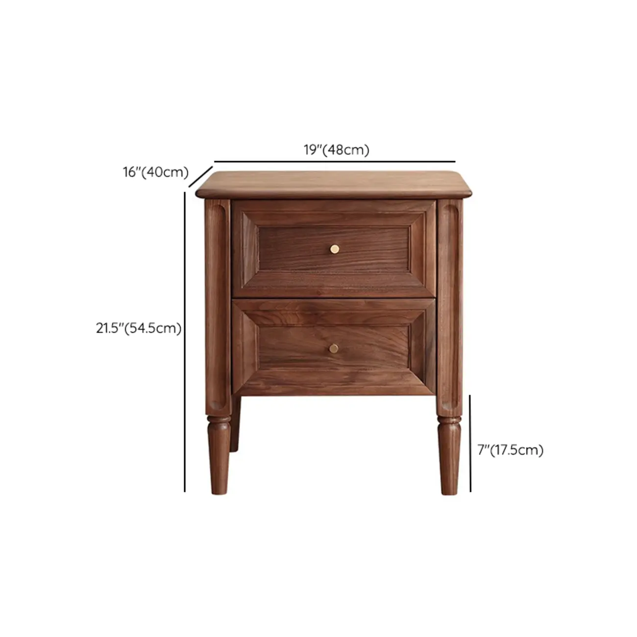 Traditional Nut Brown Wooden Bedside Table with 2 Drawers #size | homeyfad