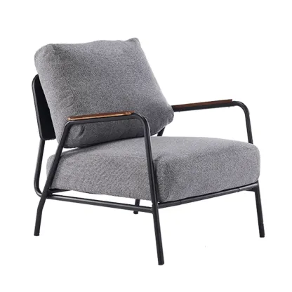 Modern Leather Accent Chair with Pillow and Metal Arms Image - 16