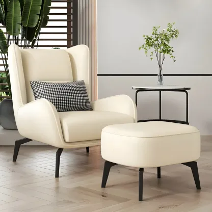 Modern Beige Leather Accent Chair with One Pillow Image - 1