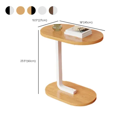 Modern C-Shaped Oval Wood Side Table with Metal Base Image - 28
