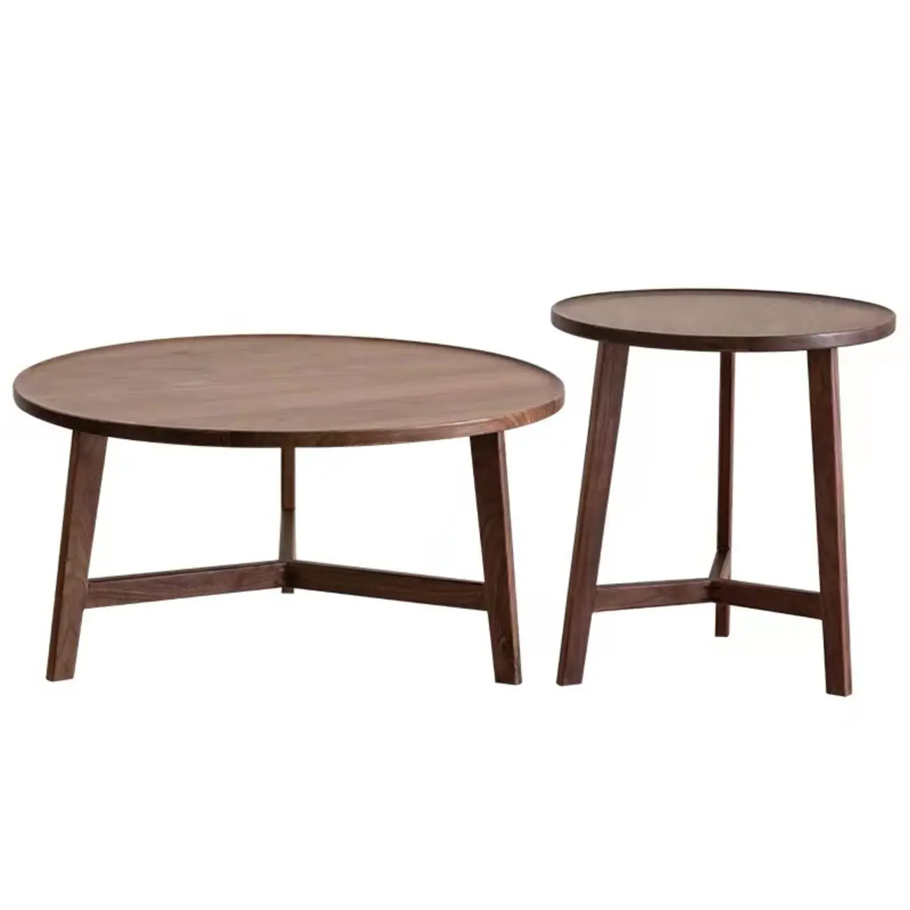 Mid-century Wooden Round Coffee Table Set with Cross Legs Image - 5 | homeyfad