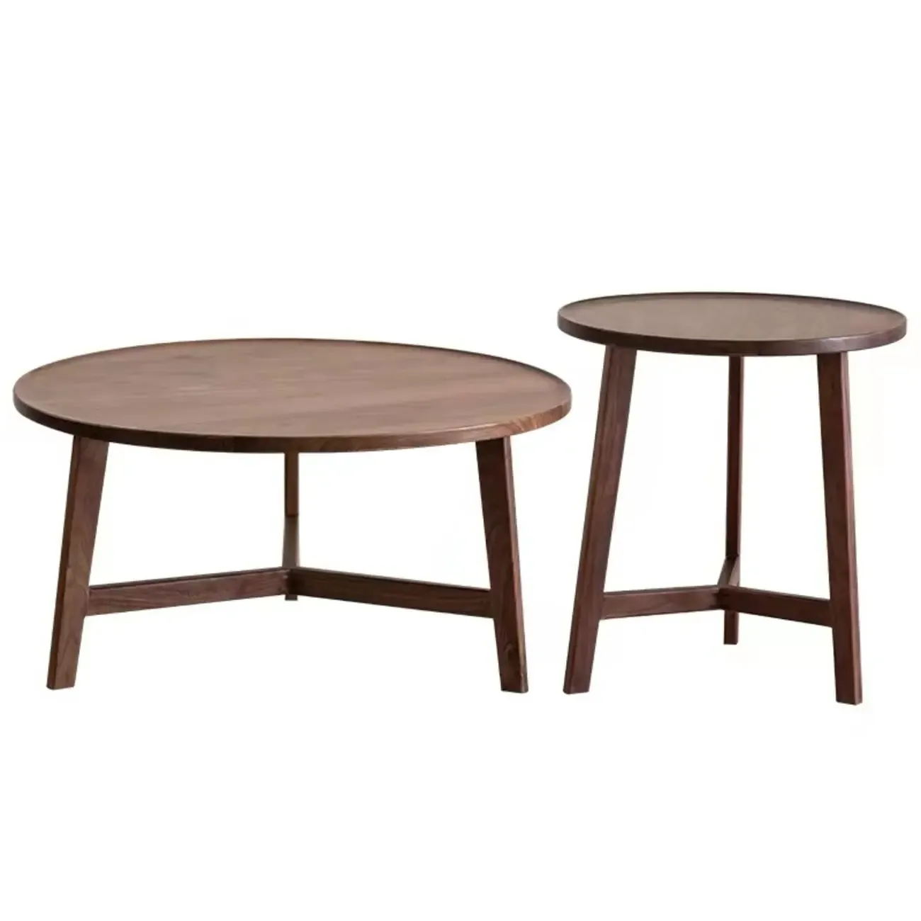 Mid-century Wooden Round Coffee Table Set with Cross Legs Image - 5