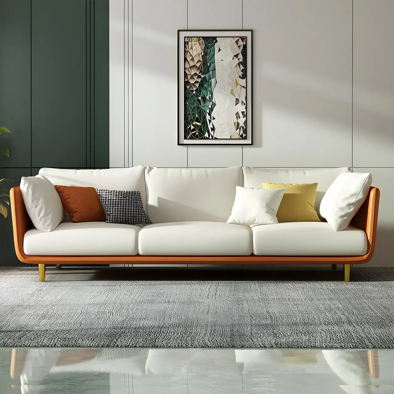 3-Seater Modern Leather Sofa with Cushioned Seat Image - 2