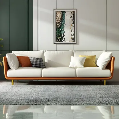 3-Seater Modern Leather Sofa with Cushioned Seat Image - 2