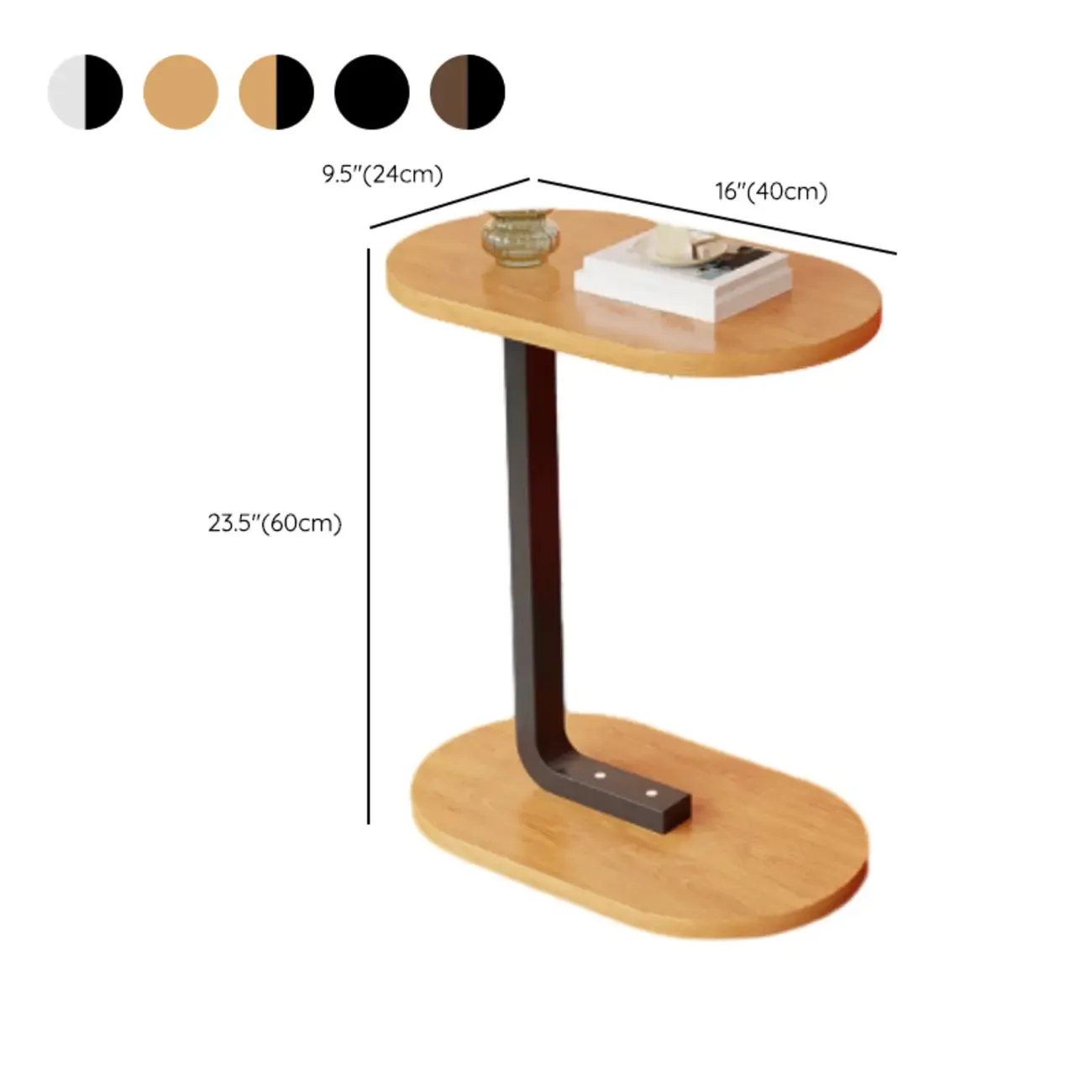 Modern C-Shaped Oval Wood Side Table with Metal Base Image - 29
