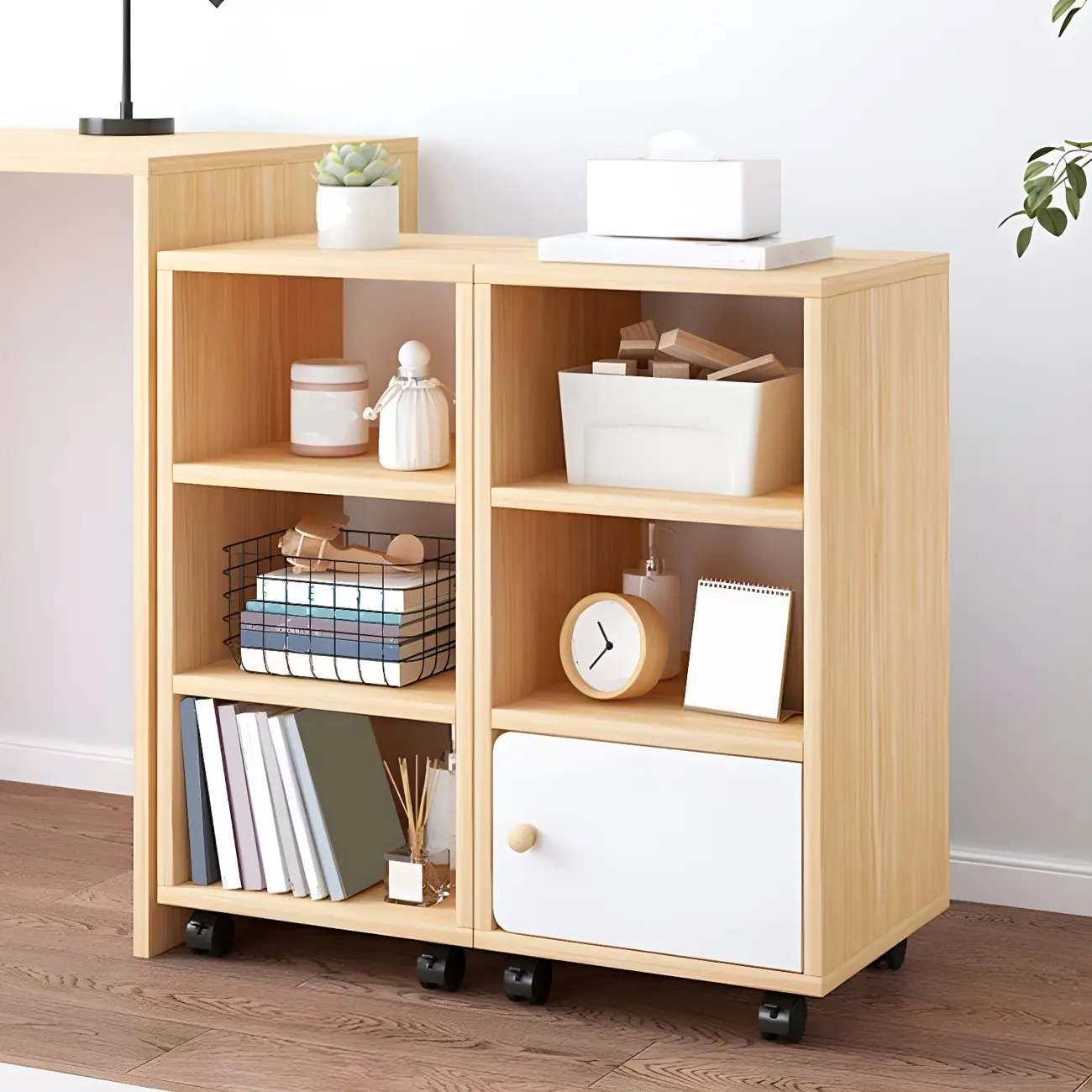 Natural Wooden Bedside Table with Open Shelves Storage Image - 5 | homeyfad