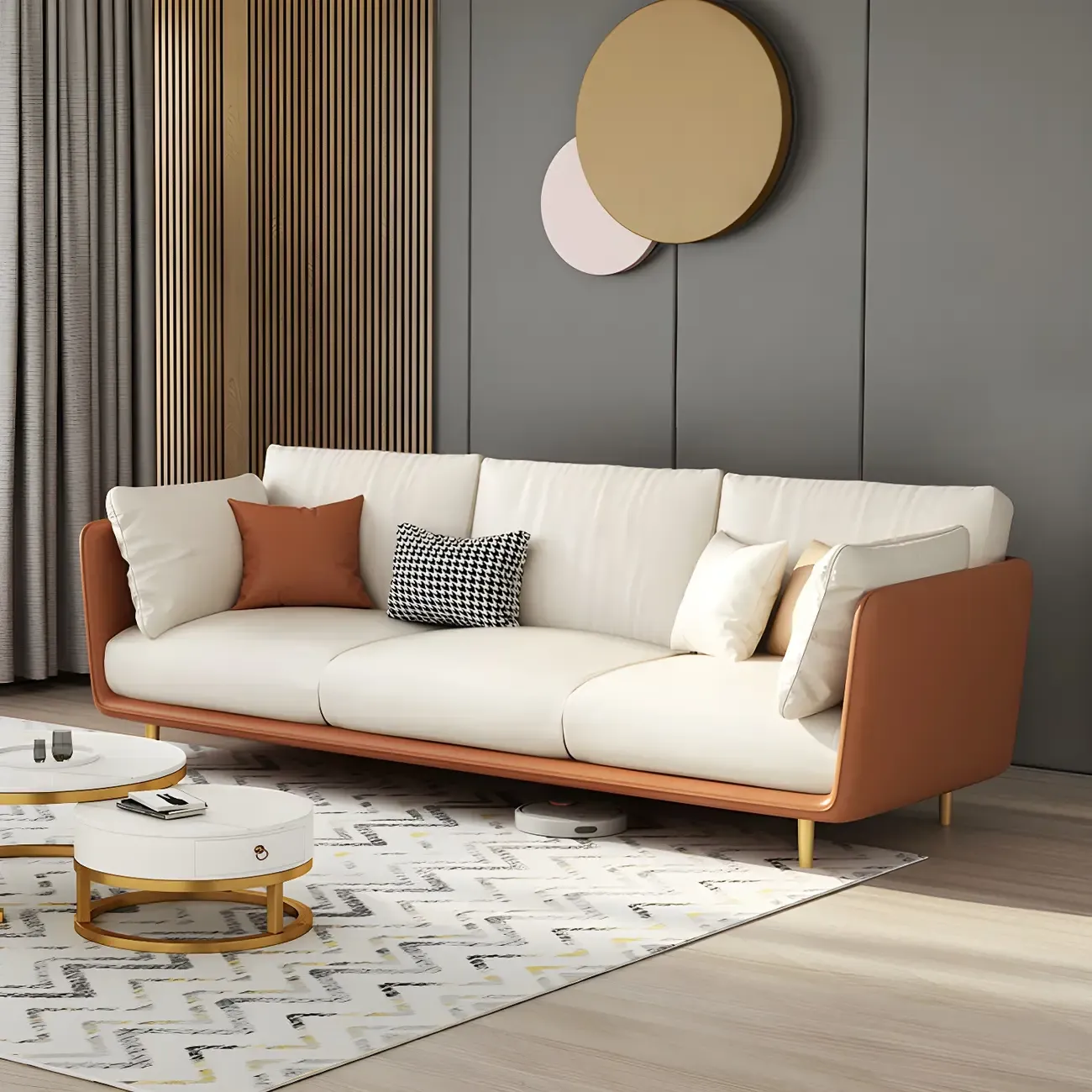 3-Seater Modern Leather Sofa with Cushioned Seat Image - 3