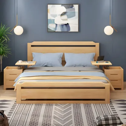 Narrow Rubberwood Lift-Top Bed Side Table with Drawers Image - 2