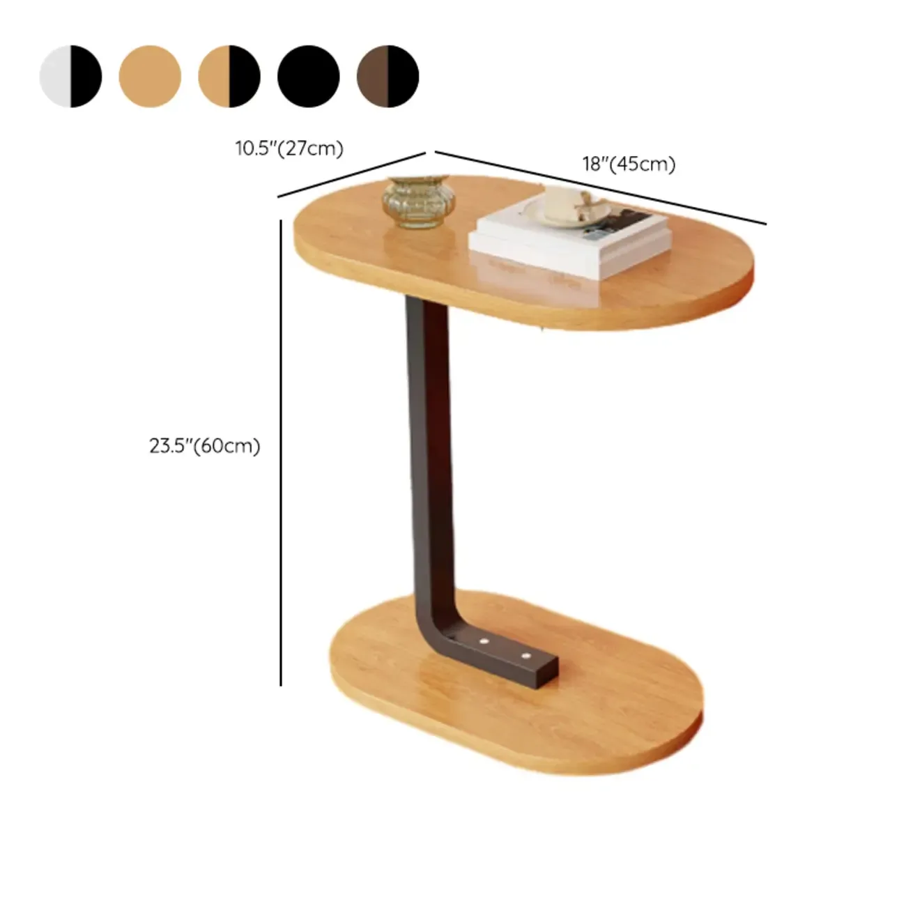 Modern C-Shaped Oval Wood Side Table with Metal Base Image - 30