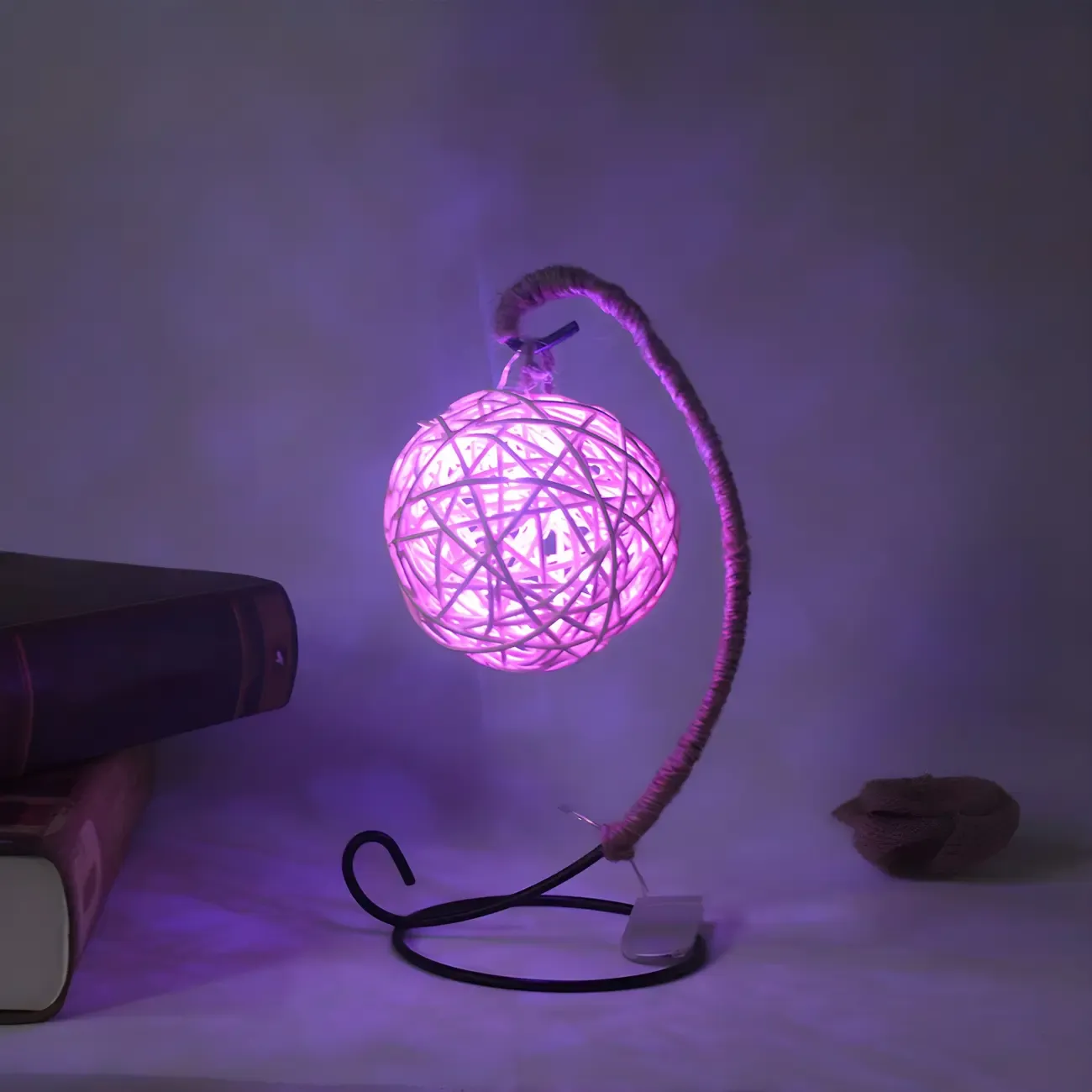 Artistic Purple LED Woven Globe Night Light with Branch Base Design Image - 1
