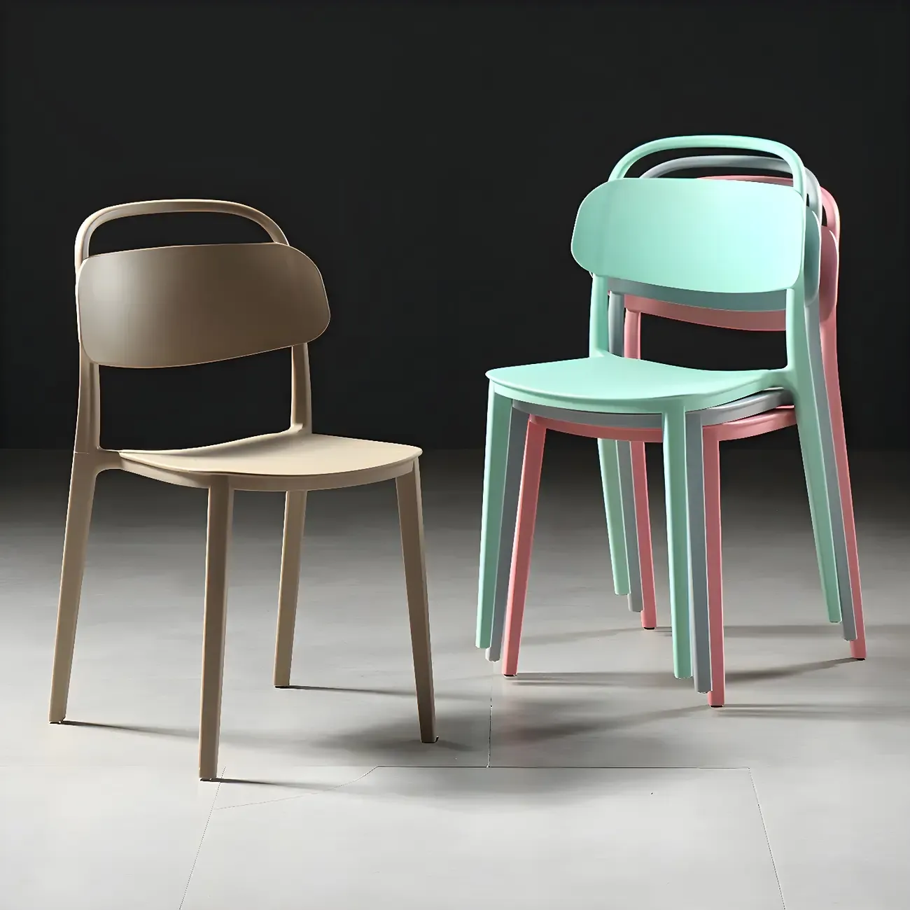 Plastic Multicolor Stackable Modern Dining Chair with Open Back Image - 1