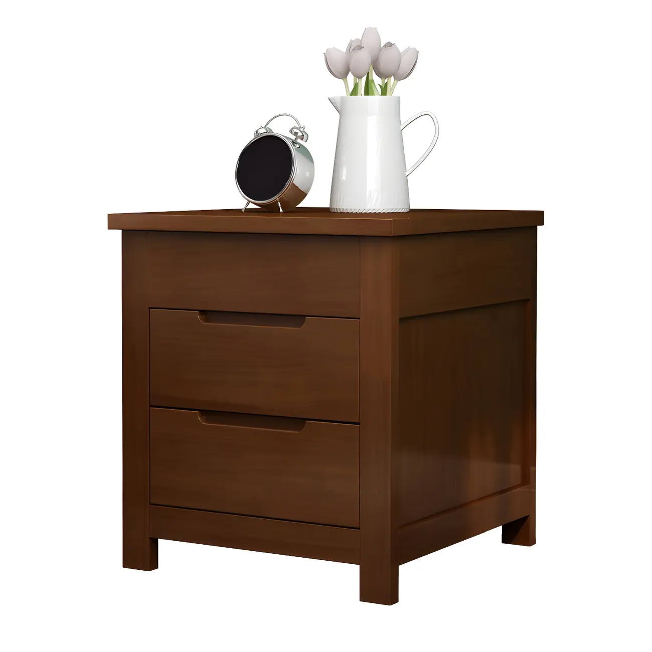 Narrow Rubberwood Lift-Top Bed Side Table with Drawers Image - 5 | homeyfad