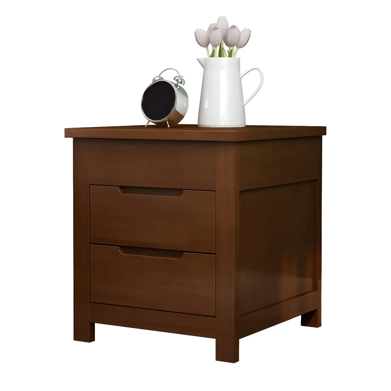 Narrow Rubberwood Lift-Top Bed Side Table with Drawers Image - 5