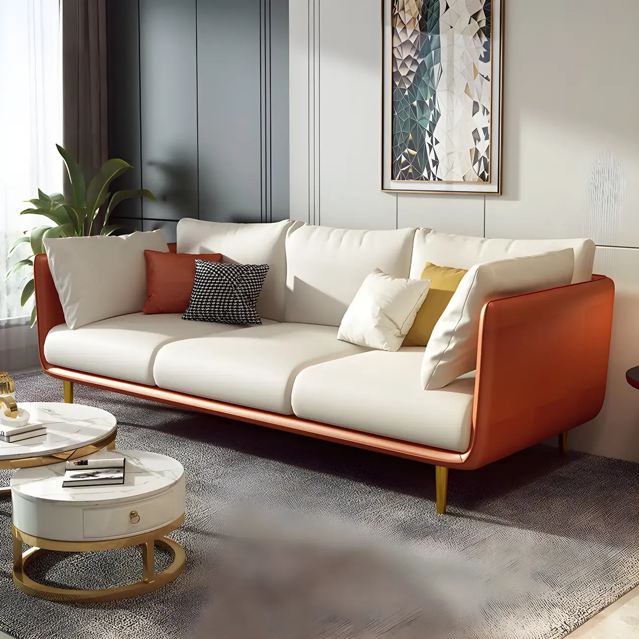 3-Seater Modern Leather Sofa with Cushioned Seat Image - 4