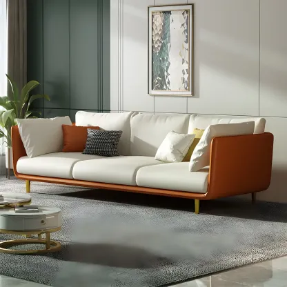 3-Seater Modern Leather Sofa with Cushioned Seat Image - 5