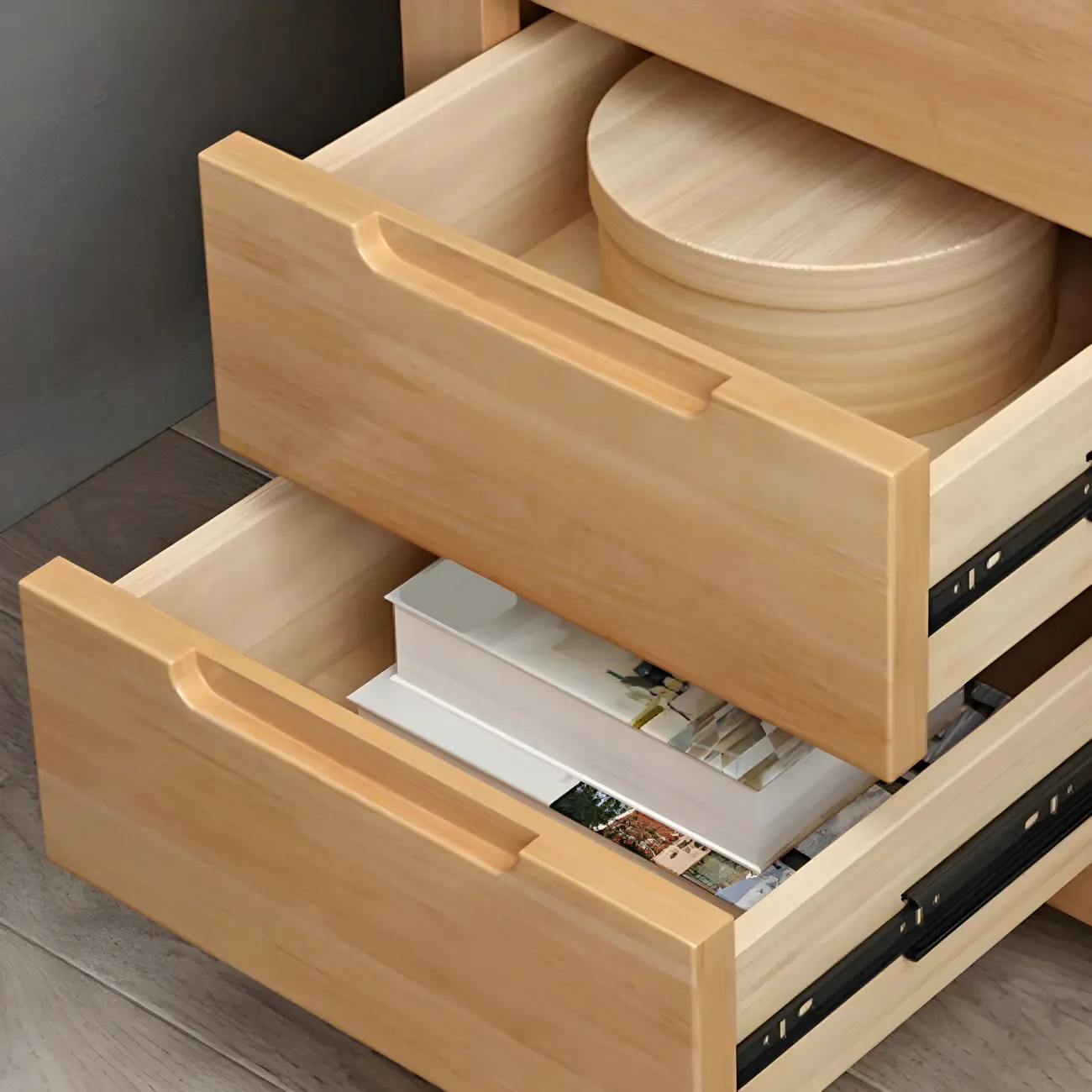 Narrow Rubberwood Lift-Top Bed Side Table with Drawers Image - 9