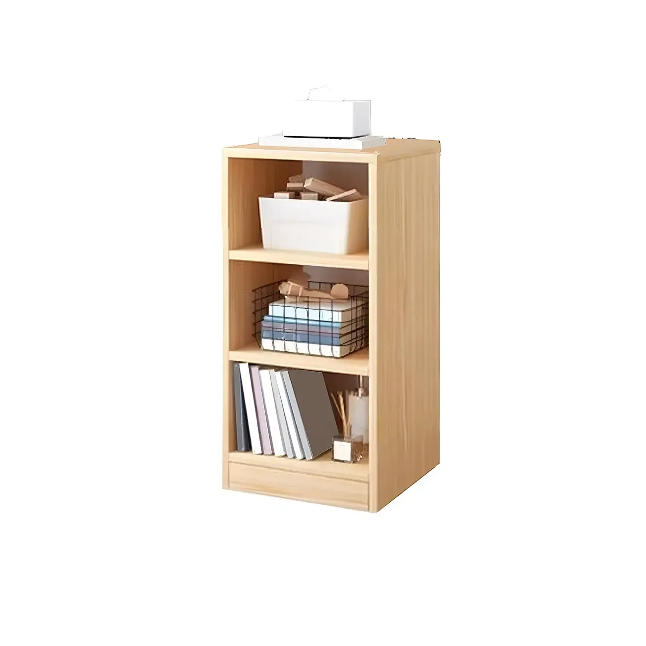 Natural Wooden Bedside Table with Open Shelves Storage Image - 9
