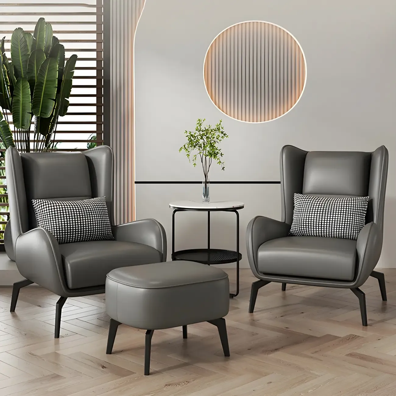 Modern Beige Leather Accent Chair with One Pillow Image - 6