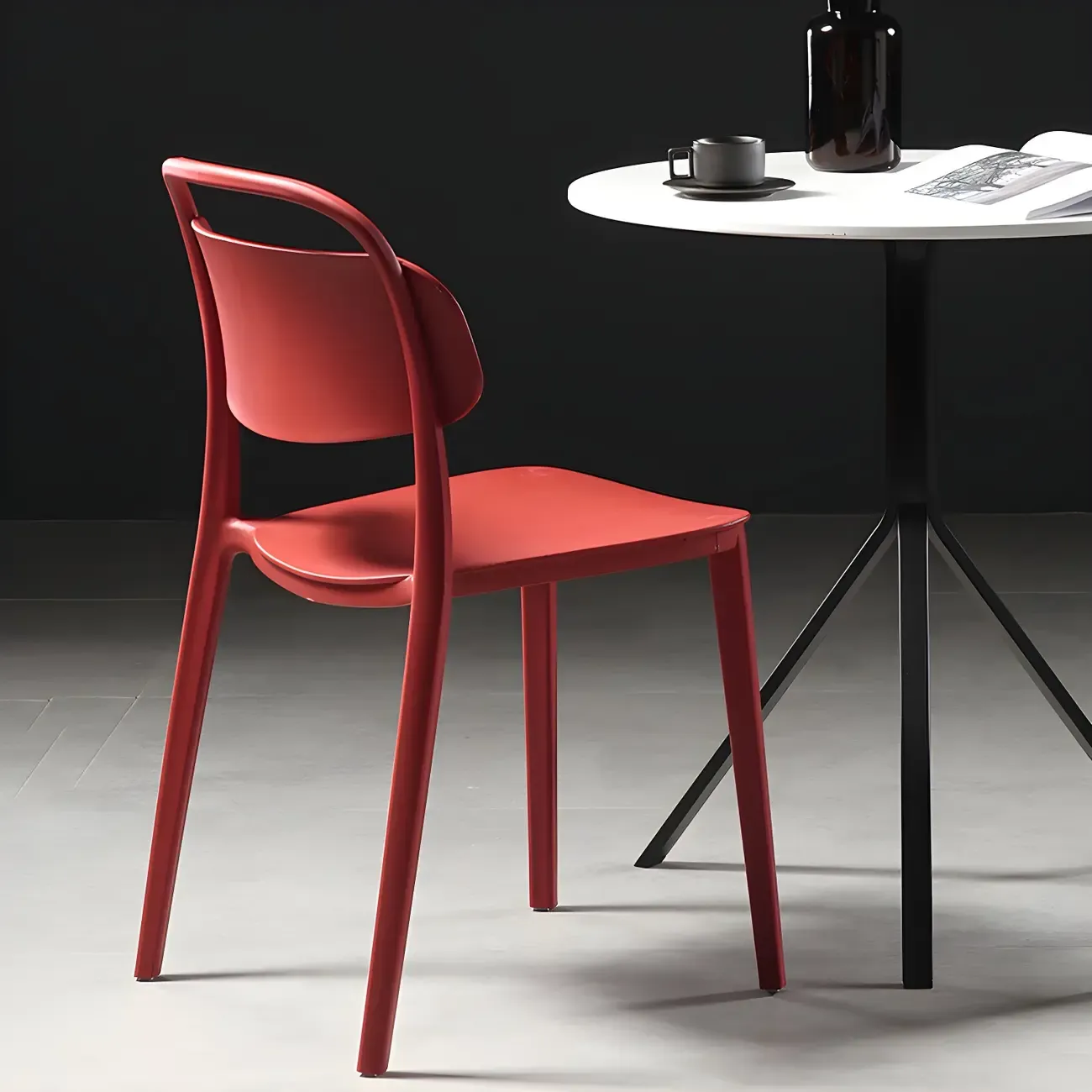 Plastic Multicolor Stackable Modern Dining Chair with Open Back Image - 5