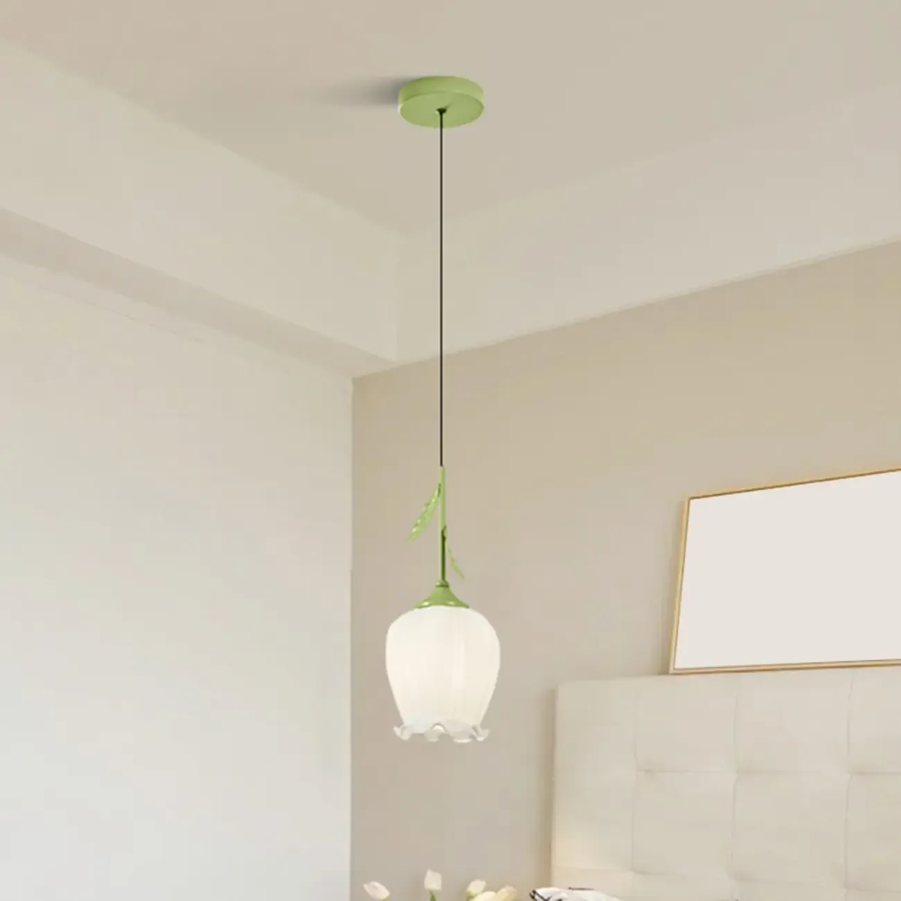 Kids white glass floral led pendant lamp with Tulip shape for bedside Image - 4