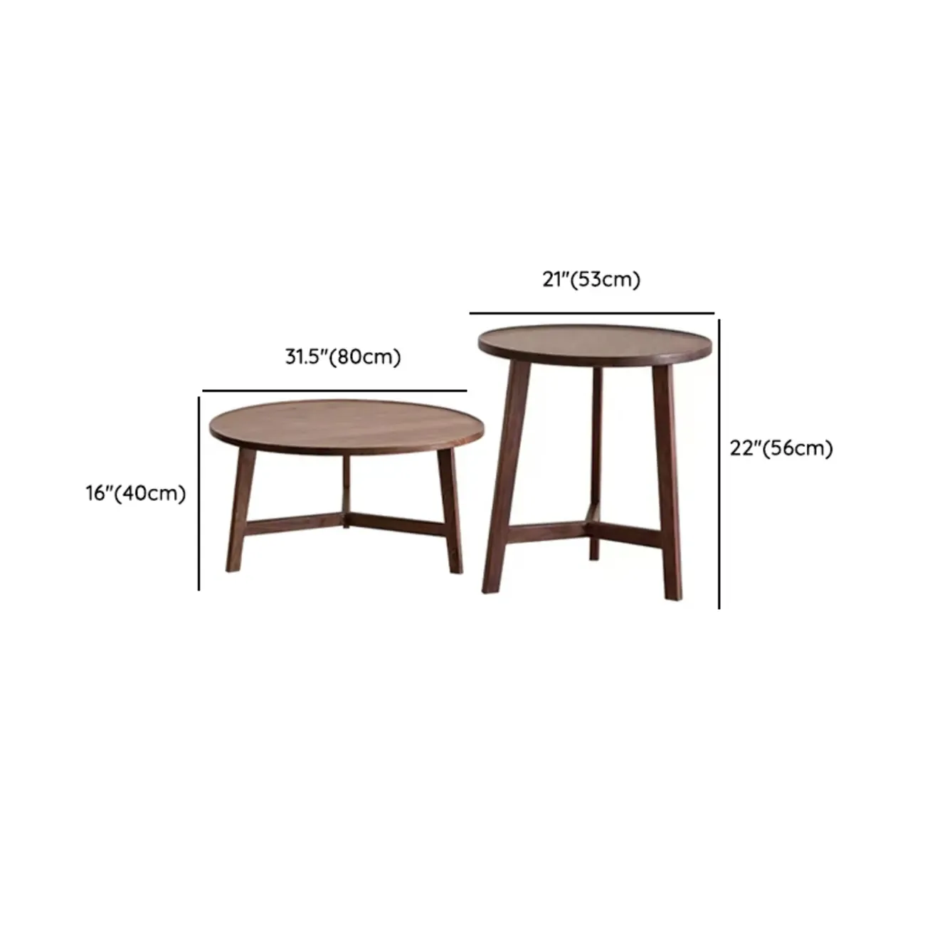 Mid-century Wooden Round Coffee Table Set with Cross Legs Image - 11