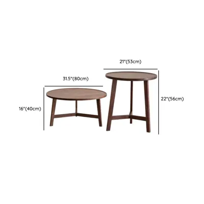 Mid-century Wooden Round Coffee Table Set with Cross Legs Image - 11