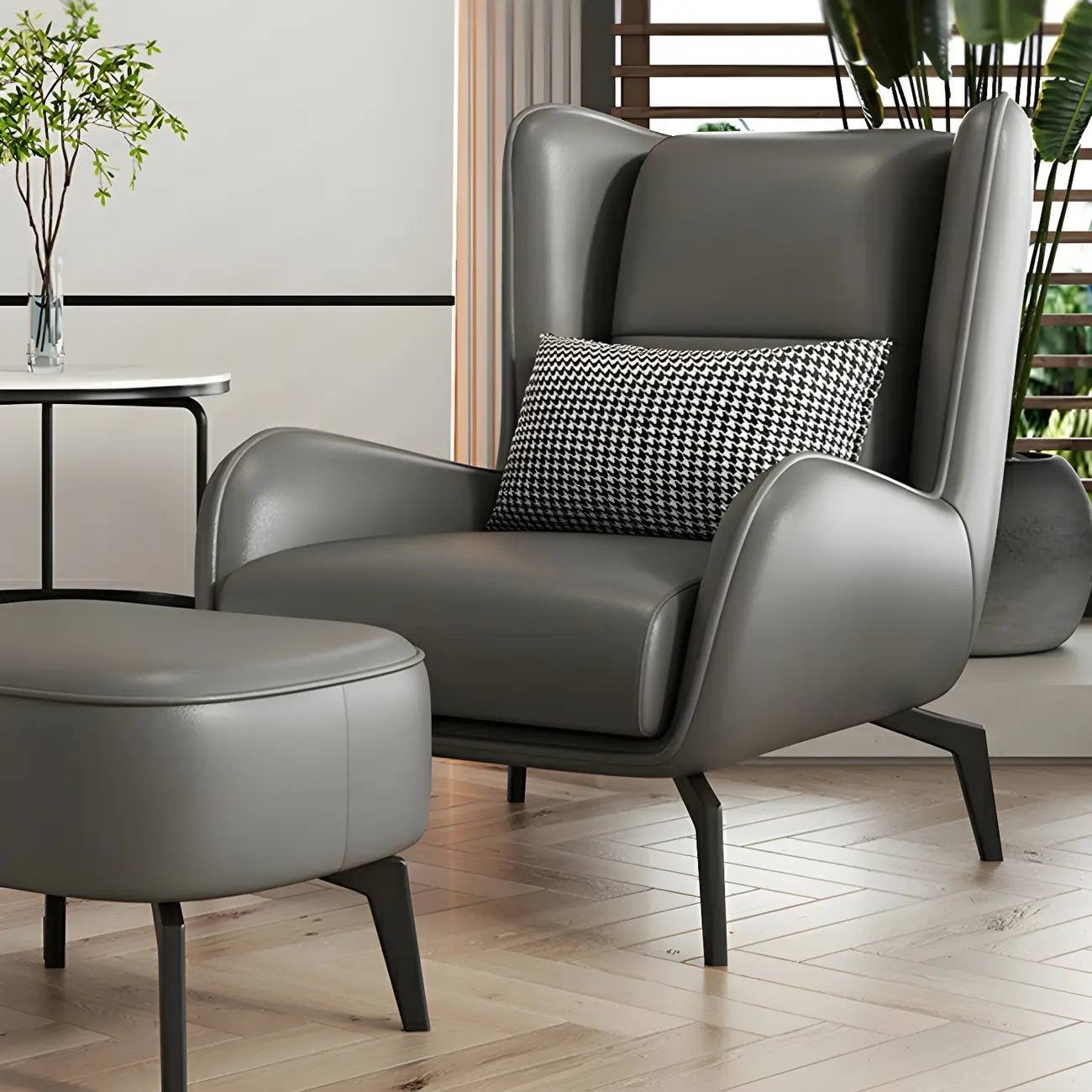 Modern Beige Leather Accent Chair with One Pillow Image - 7 | homeyfad