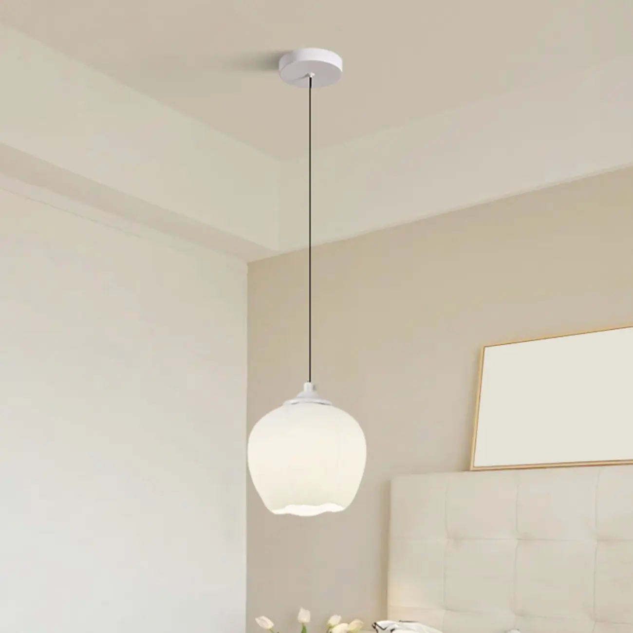 Kids white glass floral led pendant lamp with Tulip shape for bedside Image - 5 | homeyfad