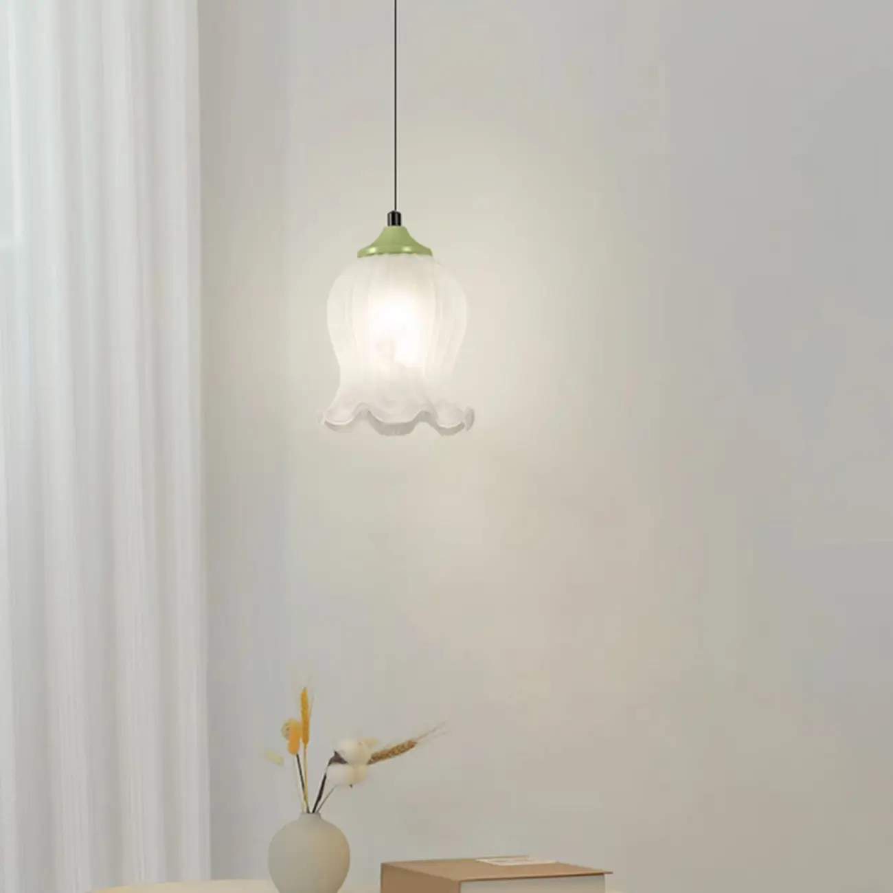 Kids white glass floral led pendant lamp with Tulip shape for bedside Image - 6 | homeyfad