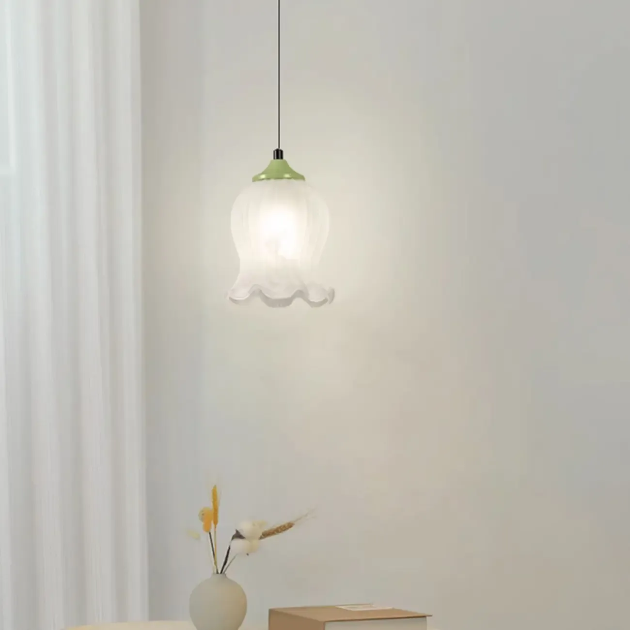 Kids white glass floral led pendant lamp with Tulip shape for bedside Image - 6