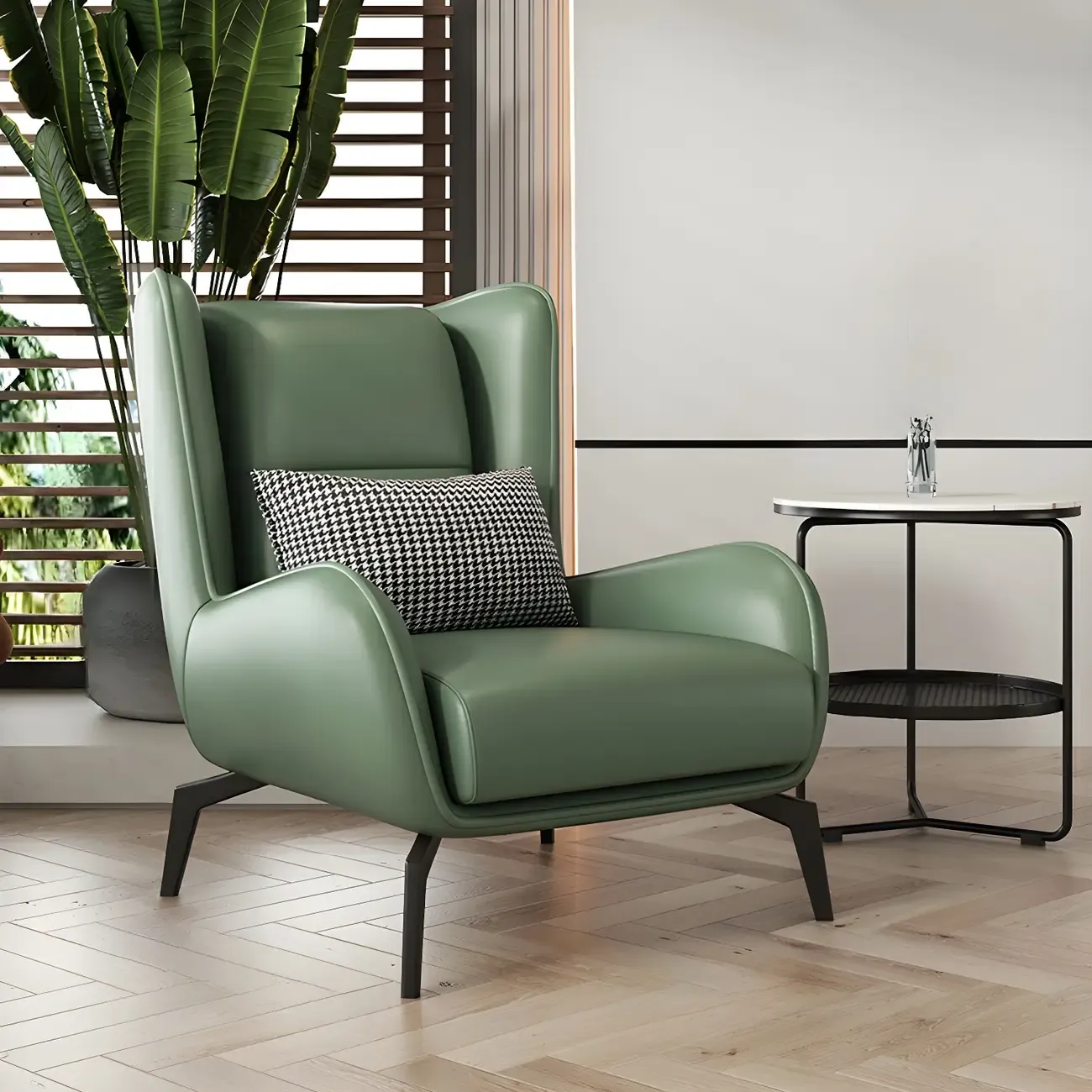 Modern Beige Leather Accent Chair with One Pillow Image - 8