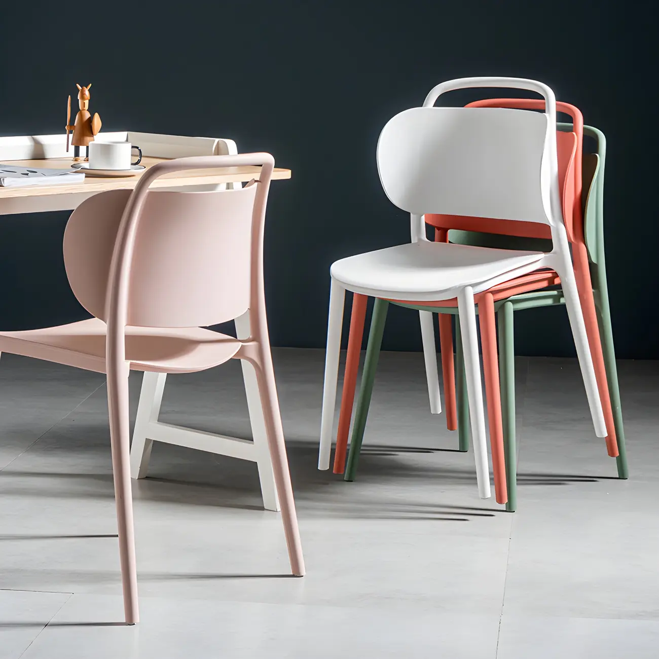 Plastic Multicolor Stackable Modern Dining Chair with Open Back Image - 8 | homeyfad