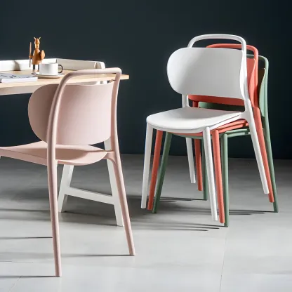 Plastic Multicolor Stackable Modern Dining Chair with Open Back Image - 8
