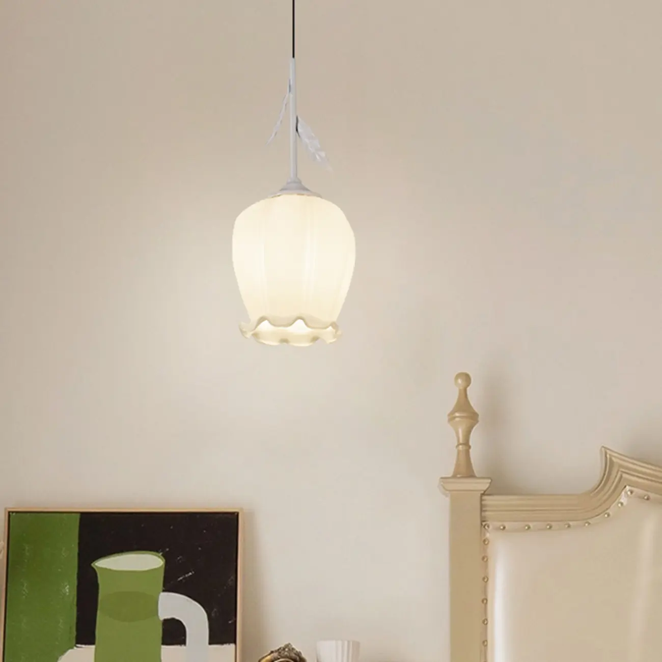 Kids white glass floral led pendant lamp with Tulip shape for bedside Image - 7 | homeyfad