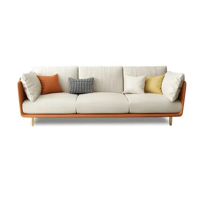 3-Seater Modern Leather Sofa with Cushioned Seat Image - 10