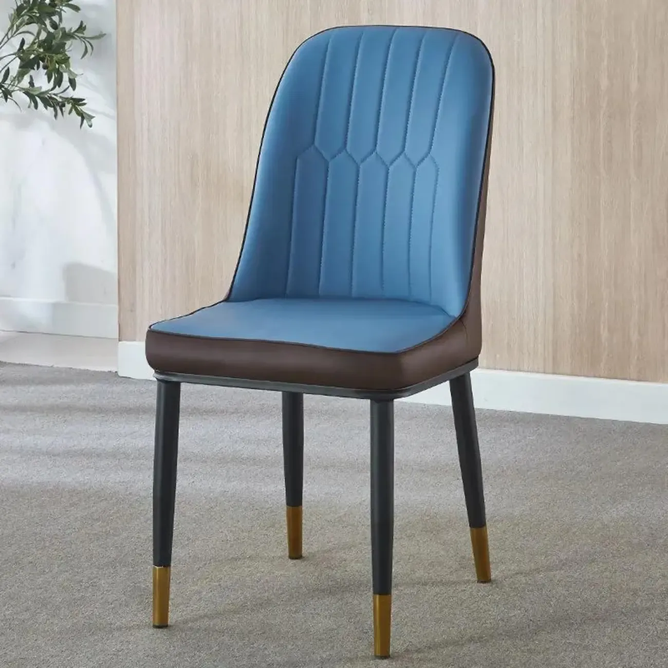 Modern Leather Upholstered Dining Chair with High Back Image - 1