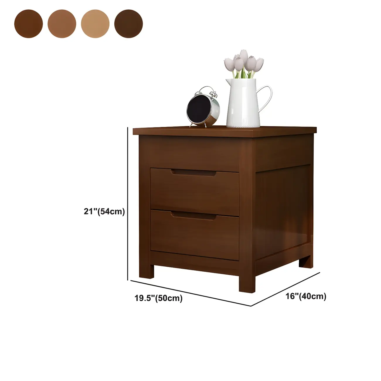 Narrow Rubberwood Lift-Top Bed Side Table with Drawers #size