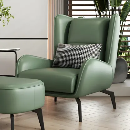 Modern Beige Leather Accent Chair with One Pillow Image - 9