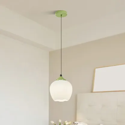 Kids white glass floral led pendant lamp with Tulip shape for bedside Image - 8