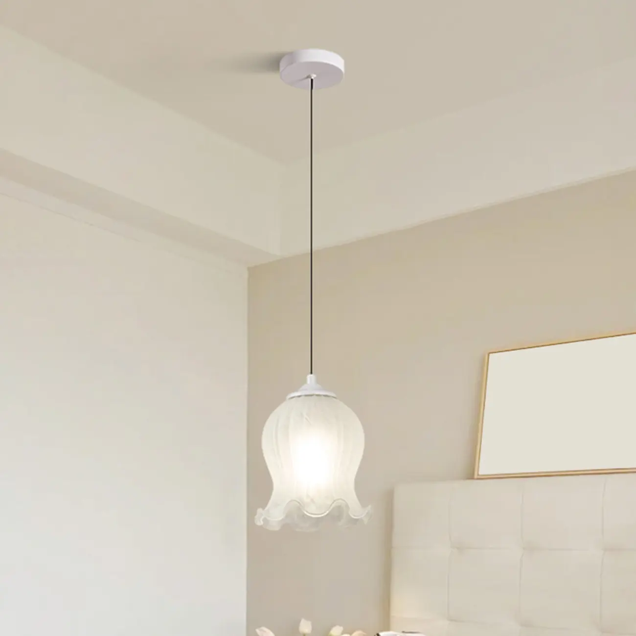 Kids white glass floral led pendant lamp with Tulip shape for bedside Image - 9 | homeyfad