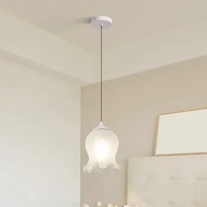 Kids white glass floral led pendant lamp with Tulip shape for bedside Image - 9