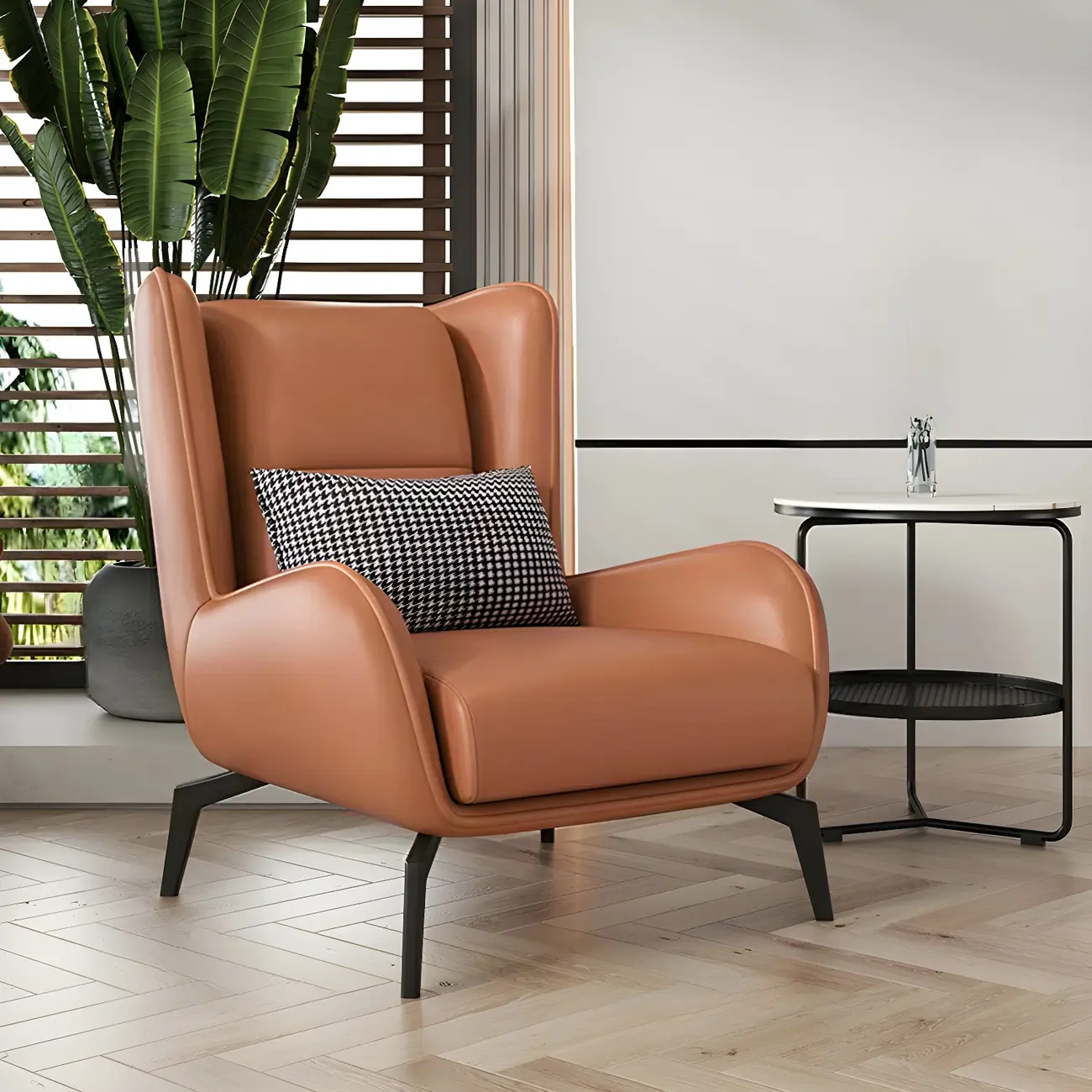 Modern Beige Leather Accent Chair with One Pillow Image - 10 | homeyfad