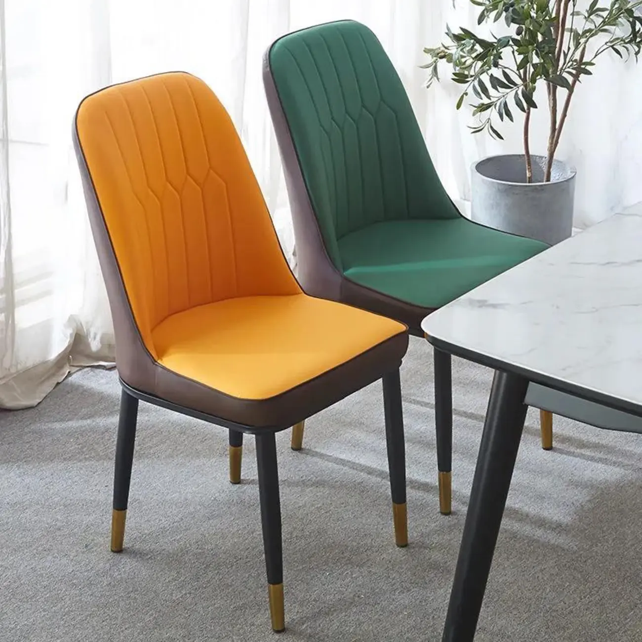 Modern Leather Upholstered Dining Chair with High Back Image - 2 | homeyfad