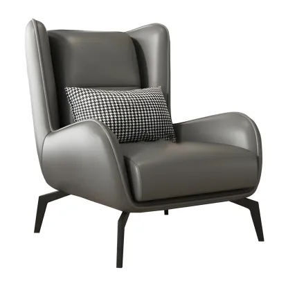 Modern Beige Leather Accent Chair with One Pillow Image - 11