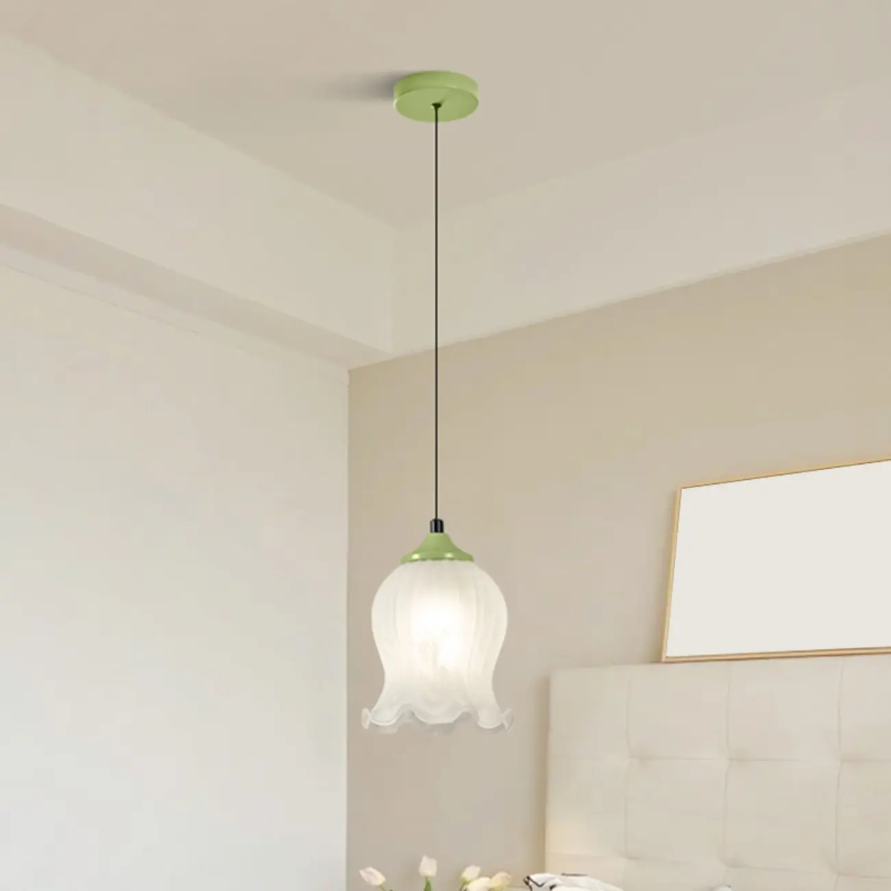 Kids white glass floral led pendant lamp with Tulip shape for bedside Image - 11 | homeyfad