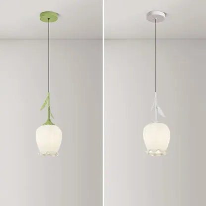 Kids white glass floral led pendant lamp with Tulip shape for bedside Image - 12