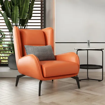 Modern Beige Leather Accent Chair with One Pillow Image - 12