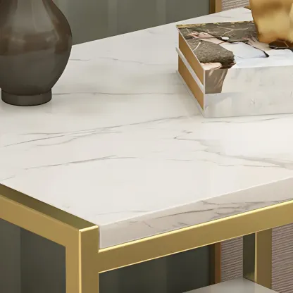 Modern White Bedside Table with Marble Top and Drawer Storage Image - 10